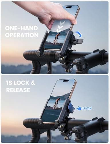 Lamicall Motorcycle Bike Phone Mount - [No Block Camera] [1s Lock] Bike Cell Phone Holder Clamp, Bicycle Scooter Handlebar Clip, for iPhone 17 16 15 14 Pro Max, Galaxy S25 S24 Ultra, 4.7-7" Phones - Image 3