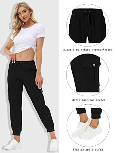 MoFiz Womens Lightweight Hiking Pants with Pockets Quick Dry Athletic Outdoor Summer Travel Casual Sweatpants Cargo Pant for Women Black L - Image 2