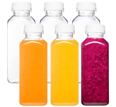 Norcalway 6pcs 12oz Plastic Juice Bottles with Caps, Reusable Juicing Bottles, Clear Drink Containers with Lids for Juicing, Smoothie and Other Beverages - Image 1