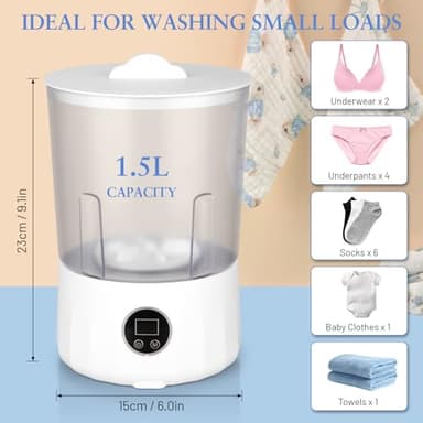 Underwear Washing Machine - Rechargeable Dual-Bucket Mini Washing Machine w/ 1.5L Isolated Tubs, Bionic Hand-Wash Tech for Travel, Camping, Dorm | 3 Modes, 3000mAh - Image 5