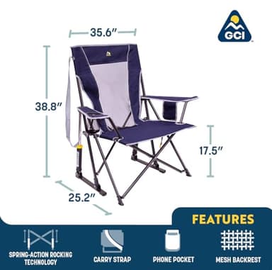 GCI Outdoor Comfort Pro Rocker Collapsible Rocking Chair & Outdoor Camping Chair, Indigo Blue - Image 3