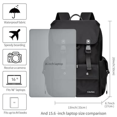 Colins Keirs Black backpack for men, 16 inch laptop backpack with computer compartment, Drawstring slim waterproof tech backpack for travel, work, college or daily use, Large 30 L - Image 7