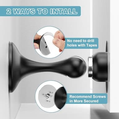 Profasion 2 Pack Magnetic Door Stoppers, Stainless Steel Door Stops for Wall and Floor Mounting, Door Holder Keep Door Open, No Drilling Door Stop with 3D Adhesive Tapes, Black - Image 4