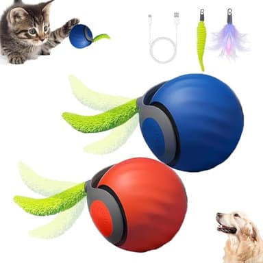 ugdurwp 2Packs Speedy 2.0 Tail Cat Toys for Bored Indoor Adult Cats,2025 New Generation Interactive Cat Toys for Indoor Cats,Automatic Moving Ball with Tail,Blue and Orange - Image 1