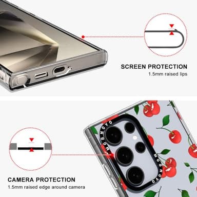 MOSNOVO Case for Samsung Galaxy S24 Ultra, [Buffertech 6.6ft Military-Grade Drop Protection] [Anti Peel Off Tech] Clear TPU Bumper Phone Case Cover Design - Cute Cherry - Image 4