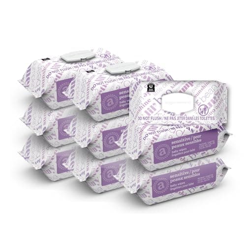 Amazon Elements Baby Wipes, Sensitive, 810 Count, Flip-Top Packs, Pack of 9 - Image 1