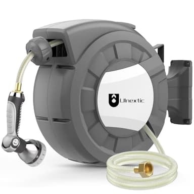 Retractable Garden Hose Reel, 1/2 in x 100 ft Wall Mounted Hose Reel, 10-Pattern Spray Nozzle, Any Length Lock/Slow Return System/Wall Mounted/180°Swivel Bracket - Image 1