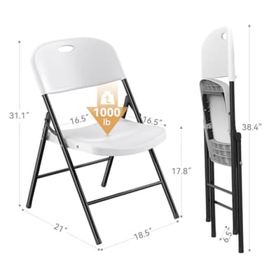 Nazhura 350 Weight Limit Heavy Duty Plastic Folding Chair with Reinfoced Steel Frame for Indoor and Outdoor, Wedding, Party, Restaurant, Meeting Room, Patio and Garden (White, 4 Pack) - Image 3
