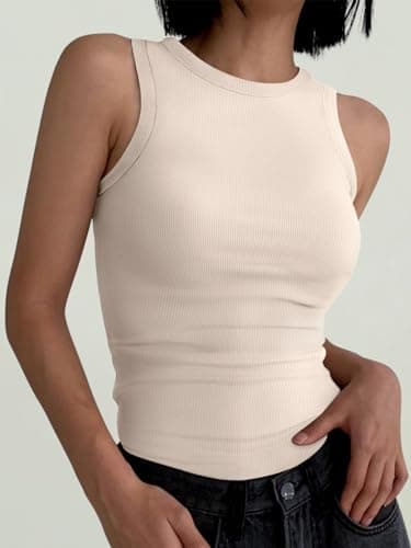 ANRABESS Womens Sleeveless High Neck Tank Tops Fashion Summer Casual Basic Slim Fit Ribbed Racerback Top Shirt Clothes Apricot-XXL - Image 2