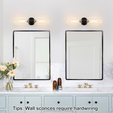 Wall Sconces Set of Two, 22" Black and Gold Bathroom Sconces with Clear Glass, Hardwired Modern Sconces Wall Decor Set of 2 Wall Light fixtures for Bathroom Mirror Living Room Hallway Bedroom - Image 5