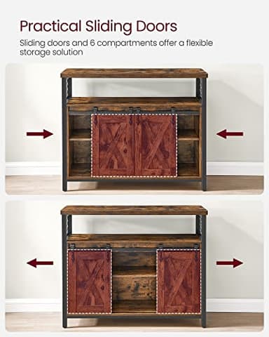 VASAGLE Buffet Cabinet, Coffee Bar Storage Cabinet, Sideboard with 2 Sliding Barn Doors, Adjustable Shelves, 13 x 39.4 x 31.5 Inches, for Living Room, Rustic Brown and Ink Black ULSC092B01 - Image 5
