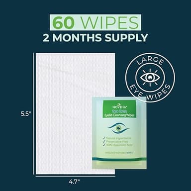 NOVEHA 180PCs Tea Tree Oil Eyelid & Lash Wipes With Hyaluronic Acid, Green Tea & Chamomile For Blepharitis & Itchy Eyes, Individually Wrapped Eyelash Wipes Natural Makeup Remover & Daily Cleanser - Image 2