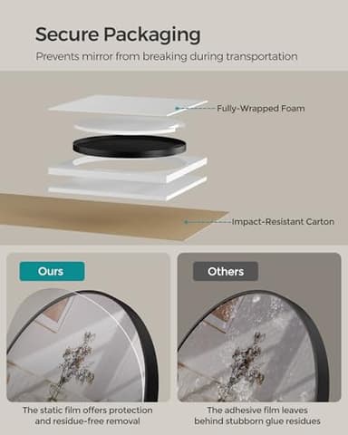 SONGMICS Bathroom Round Mirror for Wall, 24 Inches Black Circle Mirror，Metal Frame,for Bathroom Over Sink, Living Room, Bedroom, Entryway, Hallway, Ink Black ULWM102B01 - Image 6