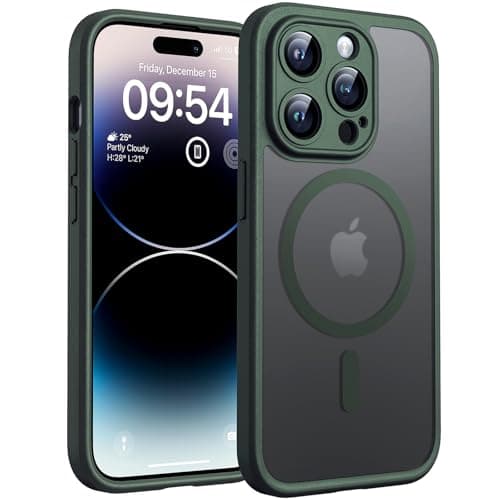 TOCOL Magnetic for iPhone 14 Pro Case, Upgraded Full Camera Protection, Compatible with Magsafe, Drop Protection, Translucent Matte Back Bumper Phone Cover 6.1-Inch, Alpine Green - Image 1
