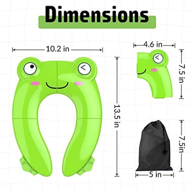 Portable Potty Seat for Toddler Travel - Foldable Non-Slip Potty Training Toilet Seat Cover for Boys Girls, Baby Kids with Drawstring Bag (Green Frog) - Image 2