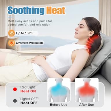 Shiatsu Neck and Back Massager with Heat, Back Massager for Pain Relief Deep Tissue, Massager for Neck and Shoulder Pain, Massage Pillow with Cover, Adjustable Straps & Portable Handle (No Battery) - Image 3