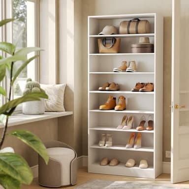 LITTLE TREE 9-Tier Shoe Cabinet, 32 Pairs Wooden Shoes Cabinet with Adjustable Shelves for Entryway, 70.9" Tall Shoe Cabinet, Freestanding Modern Shoe Rack Organizer for Living Room Bedroom, White - Image 6