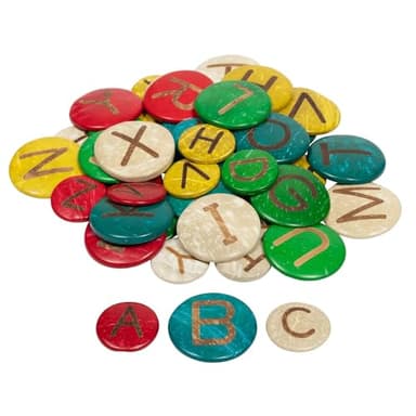 READY 2 LEARN Coconut Letters - Uppercase - Set of 52 - Natural, Hand Made Counters for Kids - Use for Crafts and Spelling Activities - Image 2