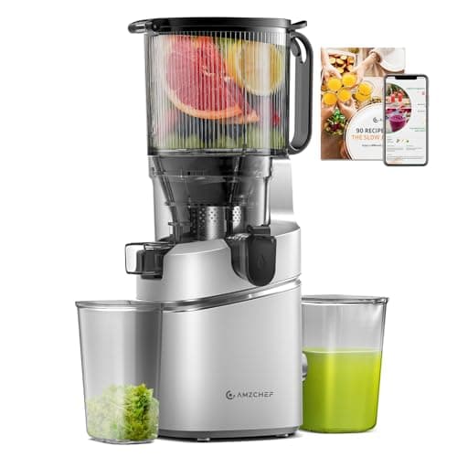 AMZCHEF Juicer Machines, 5.8" Extra Self-Feeding Cold Press Juicer for Whole Vegetable & Fruit, Juice Extractor Machine with Large Auger & Triple Strainers, Easy to Clean, High Juice Yield, Silver - Image 1