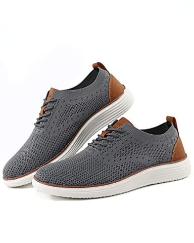 VILOCY Men's Casual Dress Sneakers Oxfords Business Mesh Breathable Walking Shoes Tennis Comfortable Fashion Office EU44 Grey - Image 5