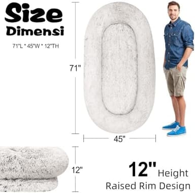 Large Dog Bed 71" L * 45" W * 12" Th for Large Dogs Giant Human Size Dog Bed for People 30D Sponge Bean Bag Bed Detachable Grey - Image 5