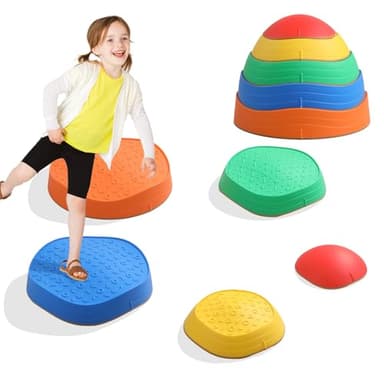 CINDALOG Stepping Stones for Kids, 5pcs Durable Non-Slip Plastic Balance Stones, Promoting Children's Coordination Skills Sensory Play Equipment for Toddlers - Image 1