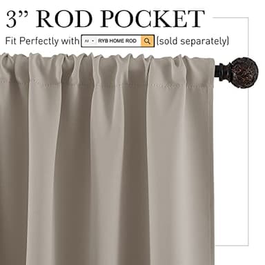 RYB HOME Room Darkening Curtains for Bedroom, Thermal Insulated Noise Reducing Window Drapes Farmhouse Decor for Living Room Kitchen, W42 x L84 inch, 2 Panels, Sand - Image 3