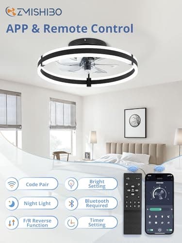 ZMISHIBO Ceiling Fans with Lights and Remote, 19.7'' Low Profile Ceiling Fan, 3000-6000K Dimmable Modern Flush Mount LED Fan Light, 6 Wind Speeds, Black Fandelier Ceiling Fans for Bedroom - Image 5