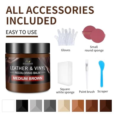 Leather Recoloring Balm and Scratch Repair Kit, Medium Brown Leather Restorer for Couches, Furniture, Car Seats, Leather Paint & Stain for Sofa, Chairs, Bags, and More - Image 6