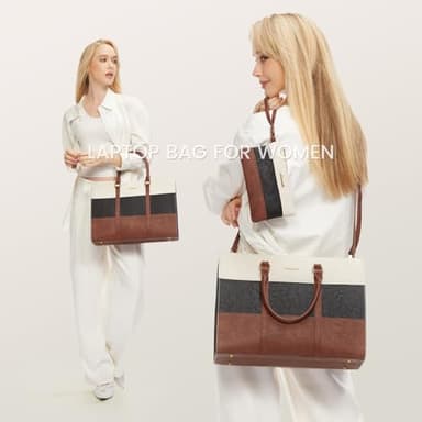 LOVEVOOK Laptop Bag for Women, 15.6 Inch Work Bags for Women, Vintage Leather Laptop Tote Bag, Waterproof Computer Bags with Clutch Purse, Large Capacity Briefcase, Business Office Handbag for Work - Image 2