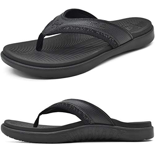 KuaiLu Mens Leather Sport Flip Flops Comfort Orthotic Thong Sandals with Plantar Fasciitis Arch Support for Outdoor Summer - Image 1
