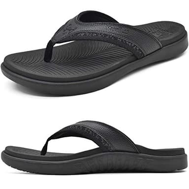 KuaiLu Mens Leather Sport Flip Flops Comfort Orthotic Thong Sandals with Plantar Fasciitis Arch Support for Outdoor Summer - Image 1
