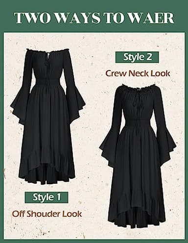 Scarlet Darkness Women Renaissance Medieval Dress Halloween Costumes Off Shoulder Dress Black XL - Image 6