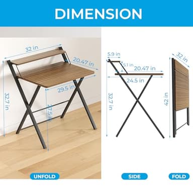 GreenForest Folding Desk No Assembly Required Large Size, 2-Tier Foldable Computer Desk with Shelf for Home Office, Space Saving Portable Laptop Study Foldable Table for Bedroom, Espresso - Image 3