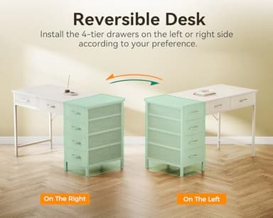 ODK Computer Desk with 6 Drawers, 40 Inch Small Desk with Storage, Reversible Desk with Headphone Hook for Home Office, Work Study Table for Bedroom, White - Image 7