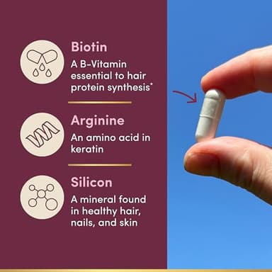 Nature's Bounty Optimal Solutions Hair Growth Supplement with Biotin, Hair Growth Vitamins with Biotin Silicon & Arginine, 1 Per Day, 30 Capsules, One Month Supply - Image 4