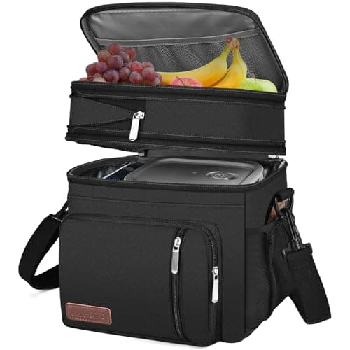 MIYCOO Lunch Bag & Lunch Box for Men Women Double Deck, Leakproof insulated Soft Large Adult Lunch Cooler Bag for Work, Beach, Picnic, Camping, Travel (Black,15L) - Image 1
