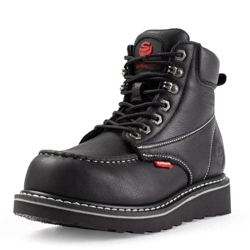 SUREWAY 6” Waterproof Mens Heavy Duty Soft Toe Work Boots for Men,Goodyear Welt,Comfortable & Durable,Oil/Slip Resistant,Full Grain Leather,EH Safety,Wedge Moc Toe Industrial Construction BLACK - Image 1