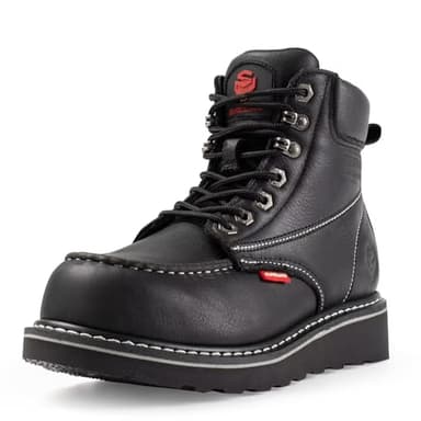 SUREWAY 6” Waterproof Mens Heavy Duty Soft Toe Work Boots for Men,Goodyear Welt,Comfortable & Durable,Oil/Slip Resistant,Full Grain Leather,EH Safety,Wedge Moc Toe Industrial Construction BLACK - Image 1