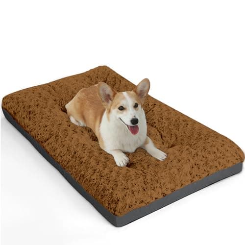 POCBLUE Dog Bed Medium Sized Dog, Washable Plush Pet Bed for Crate, Anti-Slip Pet Mat for Cages, Comfy Crate Pad for Outdoor/Indoor/Car Use, Soft Kennel Pad for Dogs Up to 40 lbs, 29"x19", Brown - Image 1