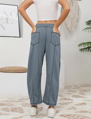 Athlisan Womens Baggy Barrel Pants Wide Leg Lounge Drawstring Sweatpants with Pockets - Image 6