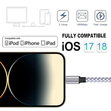 TAKAGI for iPhone Charger, [MFi Certified] Lightning Cable 3PACK 6FT Nylon Braided USB Charging Cable High Speed Transfer Cord Compatible with iPhone 14/13/12/11 Pro Max/XS MAX/XR/XS/X/8/iPad - Image 5