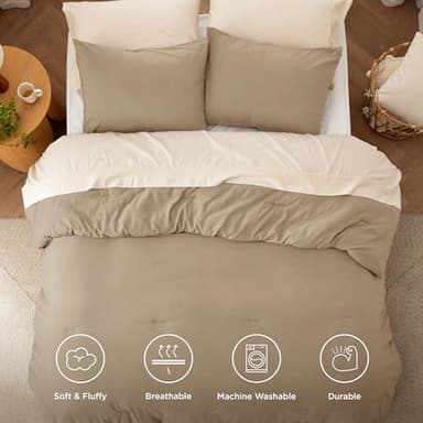 Bedsure Queen Size Comforter Set, Khaki Soft Prewashed Bedding for All Seasons, 3 Pieces GentleSoft™ Warm Down Alternative Bed Set, 1 Lightweight Comforter (90"x90") and 2 Pillowcases (20"x26") - Image 4