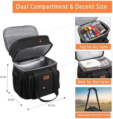 Expandable Insulated Large Lunch Box, Double Deck Heavy Duty Durable Lunch Bag Leakproof Cooler Bags for Men Women Adults Work Shift Flight Beach Daytrip, 20 Can, Black, GLENKEY - Image 4