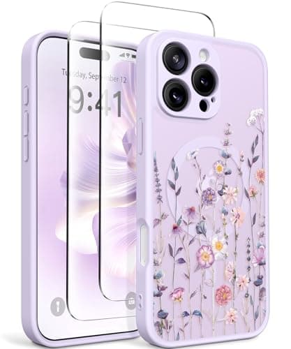 GVIEWIN for iPhone 16 Pro Case Compatible with MagSafe, [Military Grade Protection] [2X Screen Protector] Full Camera Protection Floral Translucent Women Magnetic Phone Case, Floratopia/Colorful - Image 1