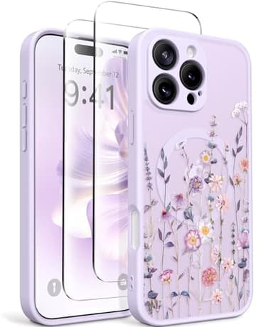 GVIEWIN for iPhone 16 Pro Case Compatible with MagSafe, [Military Grade Protection] [2X Screen Protector] Full Camera Protection Floral Translucent Women Magnetic Phone Case, Floratopia/Colorful - Image 1