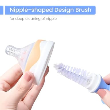 Ariseno 5-in-1 Baby Bottle Cleaner Set, Including Nylon & Silicone Bottle Brush, Cap, Straw & Nipple Brushes, BPA-Free (Grey) - Image 5
