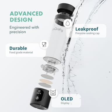 Hydrogen Water Bottle Generator - Up to 4100+ PPB - SPE/PEM Technology - Certified H2 Generator - Portable Athletic Performance & Hydration System - 6-Hour Hydrogen Retention, 10 oz (Black) - Image 5