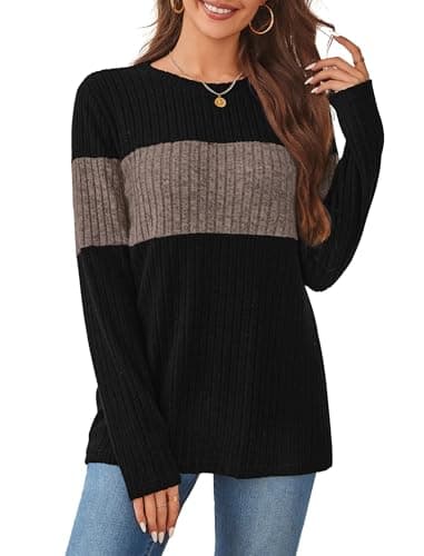 Fall Outfits for Women 2025 Long Sleeve Shirts Dressy Casual Tops Winter Clothing Trendy Sweaters Color Block Coffee L - Image 3