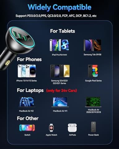 Rocoren 55W 4-Port Car Charger, PD3.0 QC3.0 Super Fast Charging USB C Car Charger for Multiple Devices, Cigarette Lighter Adapter for iPhone 17/16/15/14 Series, iPad Pro, Samsung S25/S24 Ultra, Pixel - Image 7